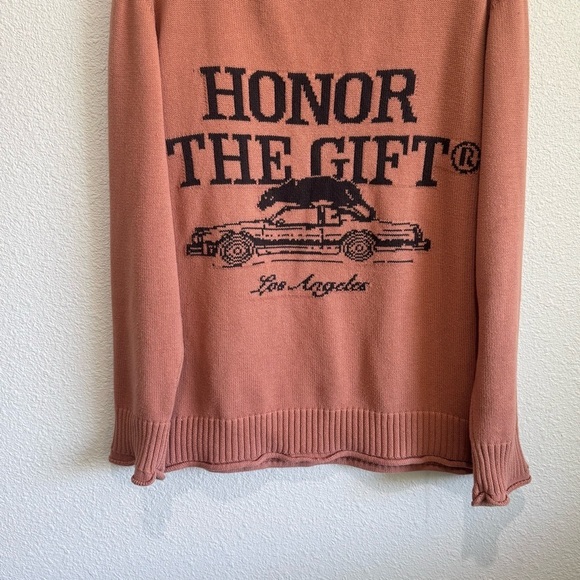 Honor the Gift Mens Large HTG Pack Sweater Graphic Knit Jacquard Artwork Peach - Picture 6 of 8